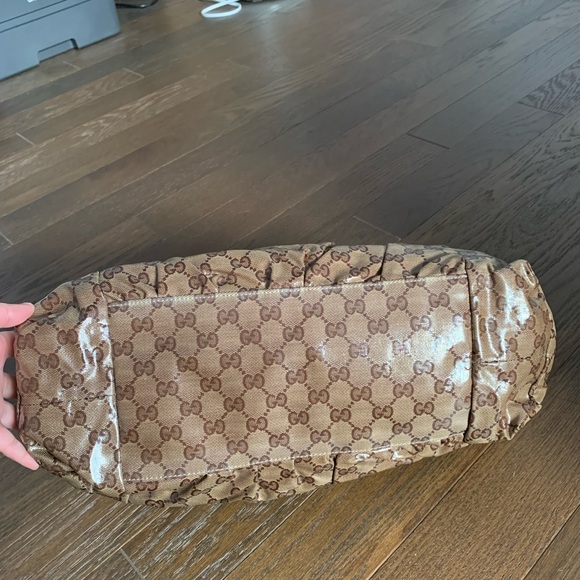 Authentic GUCCI beige/brown Crystal GG Histeria Tote Bag Hand Bag - Picture 11 of 11